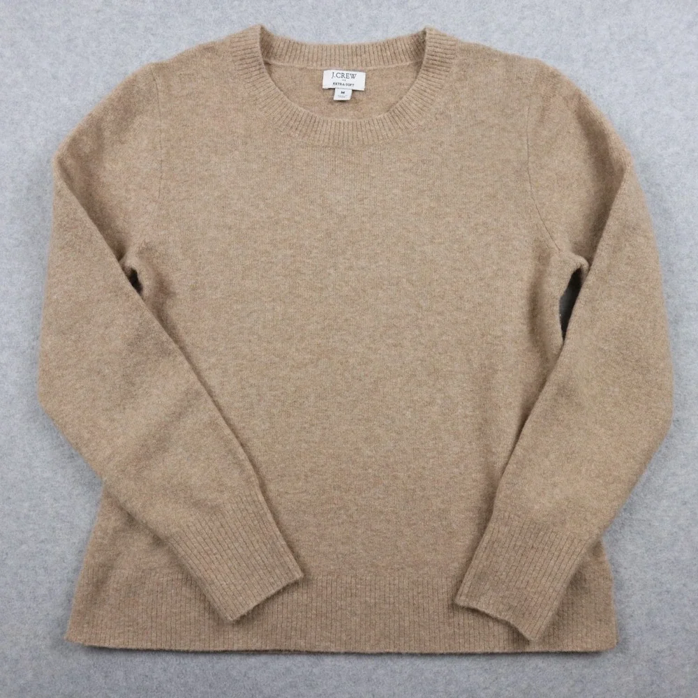 J Crew Sweater Womens Medium Extra Soft Pullover Knit Crew‎ Neck Tan Long Sleeve